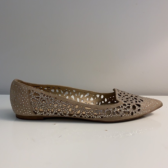 Karl Lagerfeld Size 8.5 US Hand Embroidered Crystal and Genuine Suede Flats - Picture 3 of 10
